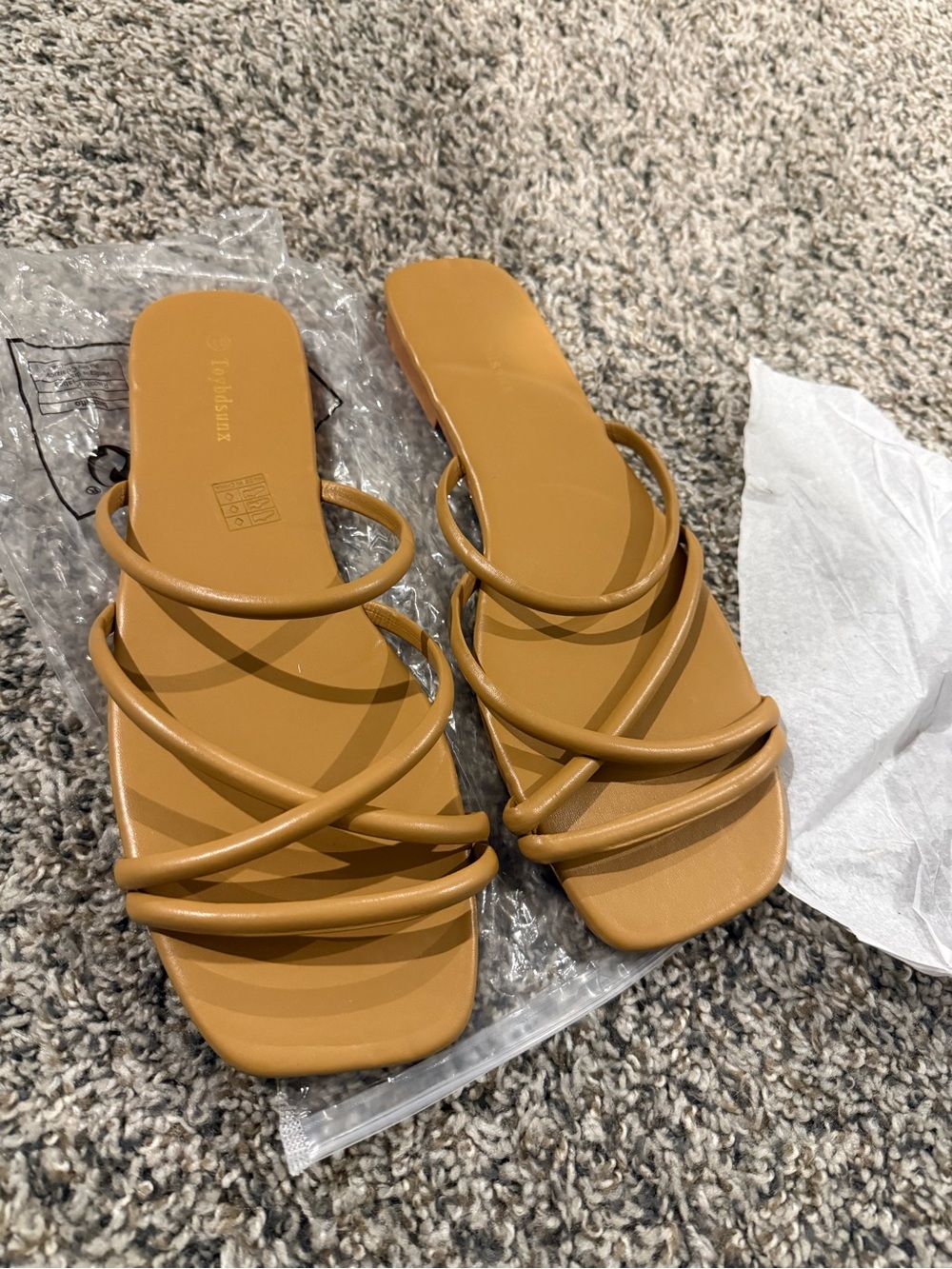Strappy Slide Sandals in Tan